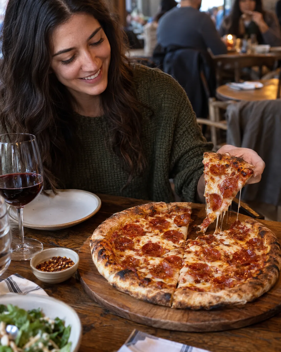 Compartiendo una pizza artesanal en la mesa